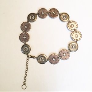Vintage Silver Tone Boho Concho Belt Rhinestones